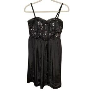 American‎ Eagle Sequin Dress 8 M Black Slip Sweetheart Skater Y2K Glam Party EUC